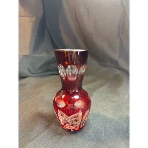 Vintage Ruby Red Crystal Cut Bud Vase Small Decorative Accent